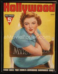 2e108 HOLLYWOOD magazine June 1937 great art of Myrna Loy leaning over her chair!