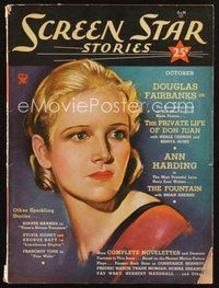 2e140 SCREEN STAR STORIES magazine October 1934 great artwork portrait of pretty Ann Harding!