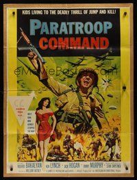2f007 PARATROOP COMMAND 30x40 '59 AIP, WWII sky-diving, cool art of soldiers & sexy Carolyn Hughes!