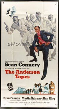 2f374 ANDERSON TAPES 3sh '71 artwork of Sean Connery & gang of masked robbers, Sidney Lumet