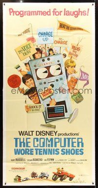 2f448 COMPUTER WORE TENNIS SHOES 3sh '69 Walt Disney, art of young Kurt Russell & wacky machine!