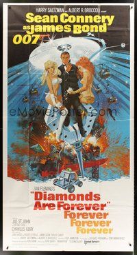 2f465 DIAMONDS ARE FOREVER int'l 3sh '71 art of Sean Connery as James Bond by Robert McGinnis!