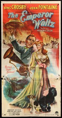 2f479 EMPEROR WALTZ style A 3sh '48 great artwork of Bing Crosby & Joan Fontaine!