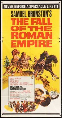 2f481 FALL OF THE ROMAN EMPIRE 3sh '64 Anthony Mann, Sophia Loren, cool chariot battle artwork!