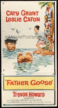 2f484 FATHER GOOSE 3sh '65 art of pretty Leslie Caron laughing at sea captain Cary Grant!
