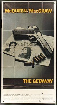 2f504 GETAWAY 3sh '72 Steve McQueen, Ali McGraw, Sam Peckinpah, cool gun & passports image!