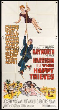 2f527 HAPPY THIEVES 3sh '62 cool artwork of Rita Hayworth & Rex Harrison climbing rope!