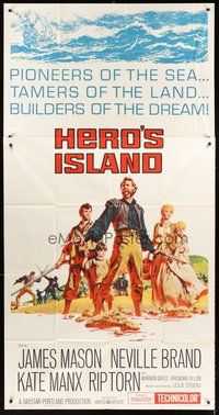 2f531 HERO'S ISLAND 3sh '62 art of James Mason, Neville Brand, Kate Manx & Rip Torn!