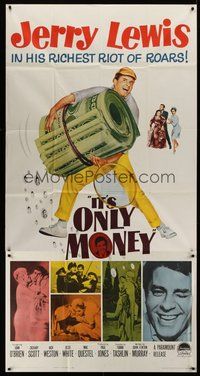2f564 IT'S ONLY MONEY 3sh '62 wacky private eye Jerry Lewis carrying enormous wad of cash!