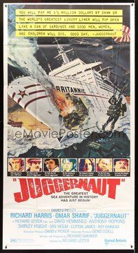 2f571 JUGGERNAUT 3sh '74 Richard Harris, art of ocean liner under attack by Bob McCall!