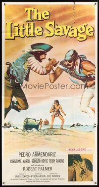 2f597 LITTLE SAVAGE 3sh '59 Pedro Armendariz, art of pirates fighting over treasure on beach!