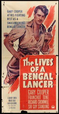 2f599 LIVES OF A BENGAL LANCER 3sh R50 great full-length artwork of Gary Cooper with gun!