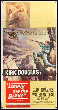 2f603 LONELY ARE THE BRAVE 3sh '62 Kirk Douglas classic, different art of him shooting helicopter!