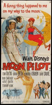 2f639 MOON PILOT 3sh '62 Disney, Tom Tryon, Dany Saval, wacky space man and moon girl art!