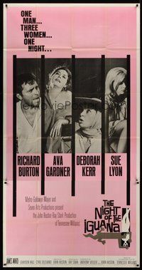 2f651 NIGHT OF THE IGUANA 3sh '64 Richard Burton, Ava Gardner, Sue Lyon, Deborah Kerr, John Huston