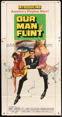 2f673 OUR MAN FLINT 3sh '66 Bob Peak art of James Coburn, sexy James Bond spy spoof!