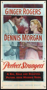 2f688 PERFECT STRANGERS 3sh '50 artwork of pretty Ginger Rogers smoking with Dennis Morgan!