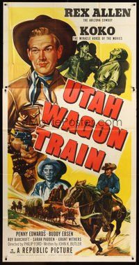 2f827 UTAH WAGON TRAIN 3sh '51 artwork of Arizona Cowboy Rex Allen riding his horse Koko!