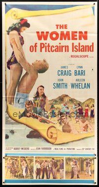 2f858 WOMEN OF PITCAIRN ISLAND 3sh '57 James Craig lifting sexy Lynn Bari, John Smith!