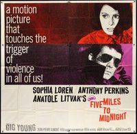 2f261 FIVE MILES TO MIDNIGHT 6sh '63 cool different image of Sophia Loren & Anthony Perkins!