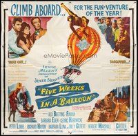 2f262 FIVE WEEKS IN A BALLOON 6sh '62 Jules Verne, Red Buttons, Fabian, Barbara Eden, climb aboard!