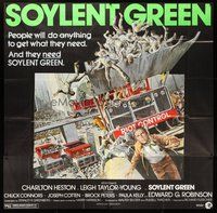 2f323 SOYLENT GREEN 6sh '73 art of Charlton Heston trying to escape riot control by John Solie!