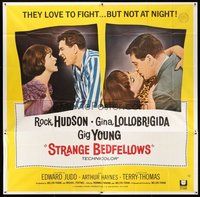 2f325 STRANGE BEDFELLOWS 6sh '65 Gina Lollobrigida & Rock Hudson love to fight, but not at night!