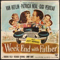 2f345 WEEK END WITH FATHER 6sh '51 wacky art of Van Heflin & Patricia Neal kissing in car w/family