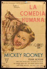 2f109 HUMAN COMEDY Argentinean '43 different art of Mickey Rooney, from William Saroyan story!