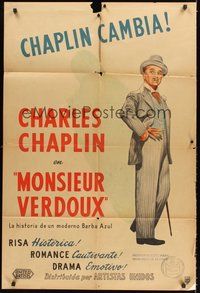 2f148 MONSIEUR VERDOUX Argentinean '47 full-length art of Charlie Chaplin as gentleman Bluebeard!