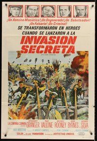 2f179 SECRET INVASION Argentinean '64 Stewart Granger, Raf Vallone, Mickey Rooney, cool WWII art!
