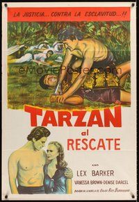 2f190 TARZAN & THE SLAVE GIRL Argentinean R1960 different image of Lex Barker pinning man to ground!