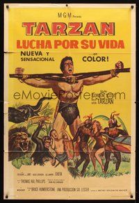2f192 TARZAN'S FIGHT FOR LIFE Argentinean '58 art of Gordon Scott bound with arms outstretched!