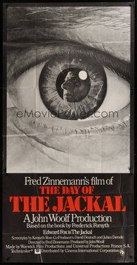 2f461 DAY OF THE JACKAL English 3sh '73 Fred Zinnemann assassination classic, best c/u eyeball art!