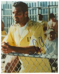 2h280 GEORGE CLOONEY signed color 8x10.25 REPRO still '01 great close up wearing prison jumpsuit!