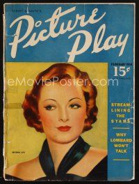 2h111 PICTURE PLAY magazine February 1938 artwork of sexy Myrna Loy by A. Redmond!