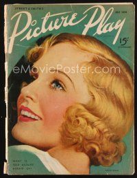 2h109 PICTURE PLAY magazine July 1936 smiling artwork portrait of pretty blonde Madge Evans!