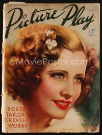 2h110 PICTURE PLAY magazine March 1937 artwork of beautiful Irene Dunne by Marland Stone!