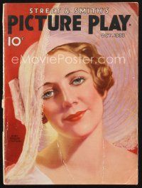 2h108 PICTURE PLAY magazine October 1933 wonderful artwork of pretty Ruby Keeler by Tchetchet!