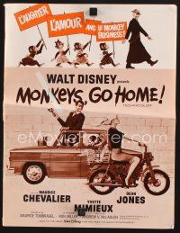 2h202 MONKEYS GO HOME pressbook '67 Disney, art of Maurice Chevalier, Yvette Mimieux & apes!