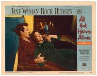 2j036 ALL THAT HEAVEN ALLOWS LC #8 '55 romantic close up of Rock Hudson & Jane Wyman by fireplace!