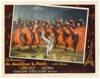 2j038 AMERICAN IN PARIS LC #7 '51 close up of Gene Kelly dancing on floor by high-kicking dancers!