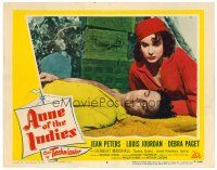 2j045 ANNE OF THE INDIES LC #8 '51 pirate queen Jean Peters looks at unconscious Louis Jourdan!