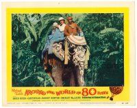 2j053 AROUND THE WORLD IN 80 DAYS LC #6 '58 David Niven & men riding on cool painted elephant!