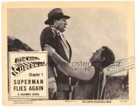 2j059 ATOM MAN VS SUPERMAN chapter 1 LC '50 angry Kirk Alyn in full costume lifts man in air!