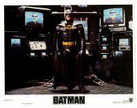 2j070 BATMAN LC '89 Michael Keaton in costume surrounded by TVs with Jack Nicholson as the Joker!