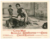 2j192 CONSTANTINE & THE CROSS LC #1 '62 close up of Cornel Wilde & young boy by slain lion!