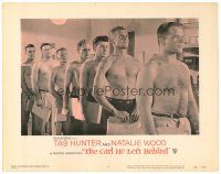 2j320 GIRL HE LEFT BEHIND LC #4 '56 c/u of barechested Tab Hunter & other shirtless men in line!