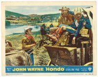 2j374 HONDO LC #6 '53 3-D, John Wayne & Ward Bond help wounded soldier down from stagecoach!