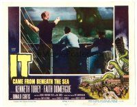2j411 IT CAME FROM BENEATH THE SEA LC '55 Harryhausen, men on ship see monster in the distance!